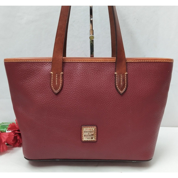 Dooney & Bourke Red Pebbled Leather Double Handles Zipper Tote Bag - Picture 2 of 16